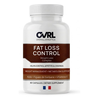 Supplement bottle labeled 'Fat Loss Control' by Overall Athletica on a white background